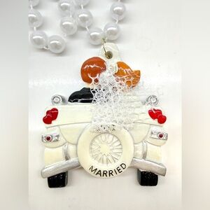 Just Married Wedding Car Pearl Bead Necklace Bachelorette- Bridal Shower Gift!